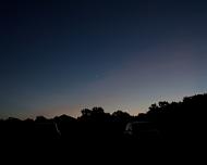 IMG_7005 Bright Venus, the Moon at the tree line, and Jupter to the right and slightly down from Venus. Julyl 17, 2015, from Dark Site in Columbus.